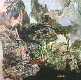 杨兴雅作品10  《一叶小舟閱云山》 80X80cm（2018）